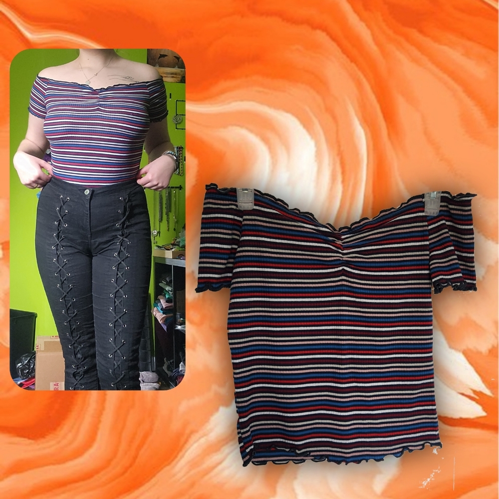 Off Shoulder Stripped Top